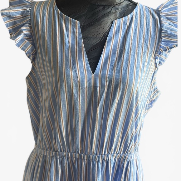 J Crew Blue Striped Tiered Midi Dress Flutter Sleeve Size 10 Cottagecore - Picture 4 of 8
